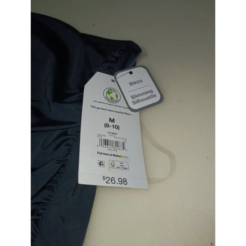 Women Swimsuit Size Medium 8-10 One Piece Black Single Shoulder Strap New w/ Tag - Picture 2 of 4